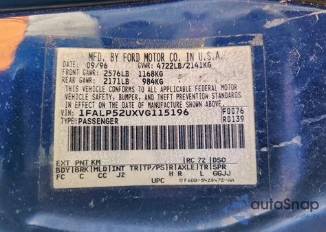 1997 Ford Taurus Gl из США, поврежденный, VIN 1FALP52UXVG115196